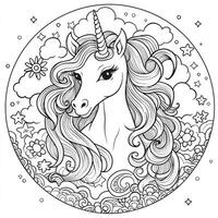 unicorno colorazione pagine cartone animato stile foto