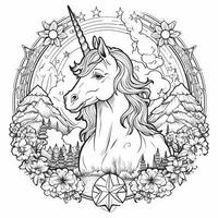 unicorno colorazione pagine cartone animato stile foto