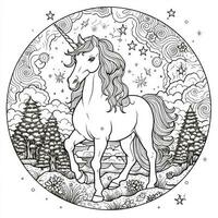 unicorno colorazione pagine cartone animato stile foto