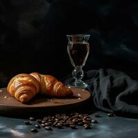 caffè e caffè fagioli su nero sfondo ai generativo foto