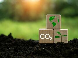 co2 emissione riduzione concetto, pulito e amichevole ambiente senza carbonio biossido emissioni. piantare alberi per ridurre co2 emissioni, ambientale protezione concetto. foto