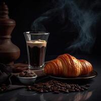 caffè e caffè fagioli su nero sfondo ai generativo foto