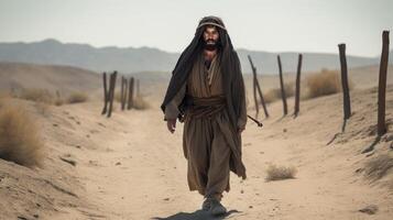 Gesù Cristo nel il deserto con un' corona di spine. ai generato foto