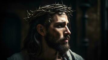 Gesù Cristo con corona di spine. ai generato foto