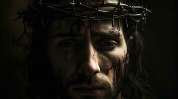 Gesù Cristo con corona di spine. ai generato foto