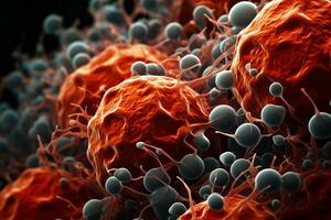 microscopico scala muffa, batteri, virus, cellula nel multiplo colore astratto concetto, ai generato. foto