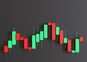 commercio grafico su nero sfondo e copia spazio. azione commercio dati su grafico con giapponese bastoni. finanziario diagramma con risorse valori in movimento su e fuori uso. acquistare, vendere su mercato azionario. commerciante lavoro. 3d. foto