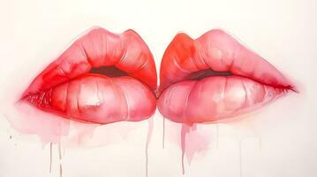 cartone animato donne labbra nel un' bacio, rosso rossetto, femmina affetto fatto con generativo ai foto