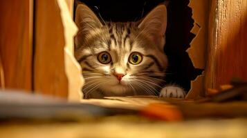 gatto in attesa nel nascondiglio per preda, a caccia bestia, fatto con generativo ai foto