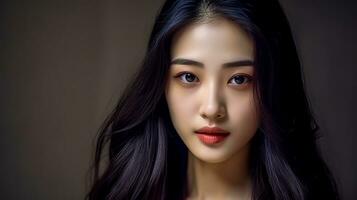 creativo ritratto di bellissimo asiatico giovane donna nel studio, fatto con generativo ai foto