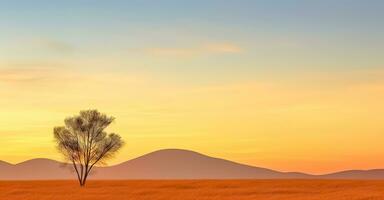 solitario albero nel il deserto a tramonto, copia spazio fatto con generativo ai foto