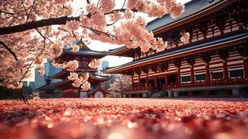 foto di ciliegia fiori e il sensoji tempio nel Asakusa, tokyo, Giappone, generato di ai