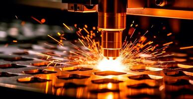 industriale laser taglio tecnologia, scintilla piatto acciaio foglio costruzione tecnologia - ai generato Immagine foto