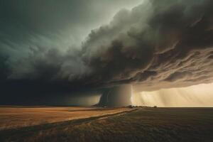 enorme nuvoloso ventoso tempesta. cielo con drammatico nuvole a partire dal un si avvicina temporale. generativo ai foto