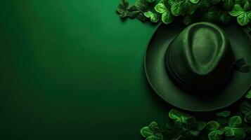 st Patrick con verde cappello su verde pastello sfondo per bandiera disegno, ai generativo foto