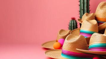 concetto design di il giro cappello e cinco de mayo ornamento superiore Visualizza per cinco de mayo striscione, ai generativo foto