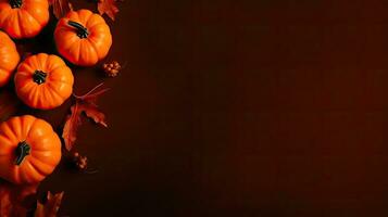 Halloween giorno con mazzo di arancia zucche su spaventoso sfondo, ai generativo foto