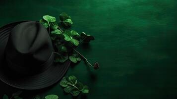 concetto design di verde cappello e verde le foglie su verde pastello sfondo per st di patrizio, ai generativo foto