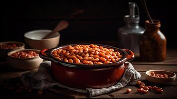 al forno fagioli con completare composizione, ai generativo foto