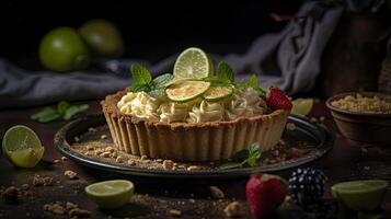 lime torta con affettato lime frutta sfocatura sfondo, ai generativo foto