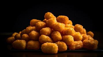 croccante tater tots con soia salsa su un' sfocatura sfondo, ai generativo foto