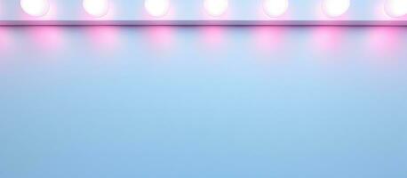 foto di un' camera con un' vivace blu pavimento illuminato di un' riga di sbalorditivo rosa luci con copia spazio
