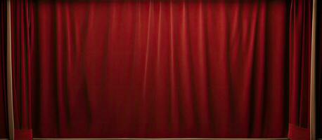 foto di un' palcoscenico con un' rosso tenda e di legno pavimento vuoto e pronto per un' prestazione con copia spazio