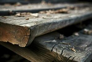 vicino su tiro di vecchio di legno ponte, generativo ai foto