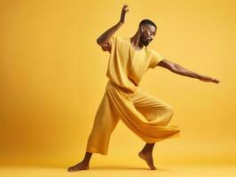 studio tiro di giovane africano uomo dinamico emotivo gesti ai generativo foto