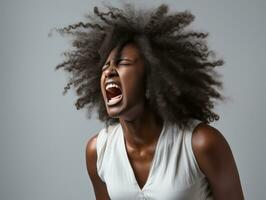 studio tiro di africano donna dinamico emotivo gesti ai generativo foto