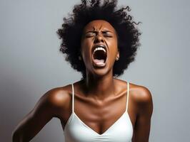 studio tiro di africano donna dinamico emotivo gesti ai generativo foto