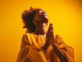 studio tiro di africano donna dinamico emotivo gesti ai generativo foto