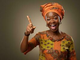 studio tiro di africano donna dinamico emotivo gesti ai generativo foto