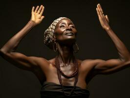 studio tiro di africano donna dinamico emotivo gesti ai generativo foto