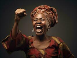 studio tiro di africano donna dinamico emotivo gesti ai generativo foto