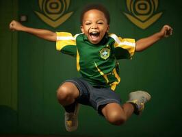 foto di emotivo dinamico posa brasiliano ragazzo nel scuola ai generativo