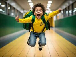 foto di emotivo dinamico posa brasiliano ragazzo nel scuola ai generativo