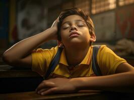 foto di emotivo dinamico posa brasiliano ragazzo nel scuola ai generativo