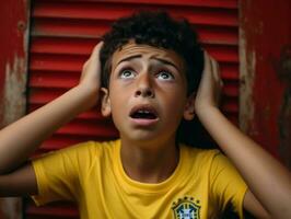 foto di emotivo dinamico posa brasiliano ragazzo nel scuola ai generativo