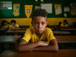 foto di emotivo dinamico posa brasiliano ragazzo nel scuola ai generativo