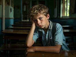 foto di emotivo dinamico posa brasiliano ragazzo nel scuola ai generativo