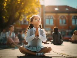 foto di emotivo dinamico posa europeo ragazzo nel scuola ai generativo