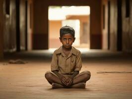 foto di emotivo dinamico posa indiano ragazzo nel scuola ai generativo