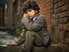 foto di emotivo dinamico posa indiano ragazzo nel scuola ai generativo