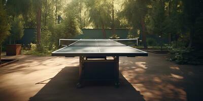 ai generato. ai generativo. all'aperto natura tavolo tennis ping pong gioco sport a tramonto. grafico arte foto
