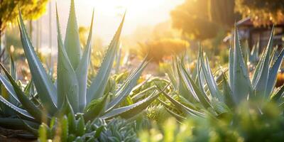 ai generato. ai generativo. natura all'aperto pianta salutare medicina aloe Vera a Casa giardino sfondo. grafico arte foto