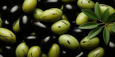 ai generato. ai generativo. nero e verde olive salutare biologico verdure mescolare decorazione modello sfondo. grafico arte foto