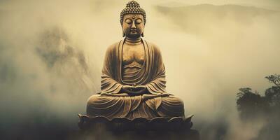 ai generato. ai generativo. cultura storia asiatico indiano religione Budda statua figura nel vecchio Vintage ▾ retrò antico illustrazione sfondo. calma rilassare amore pace interno vibrazione. grafico illustrazione foto