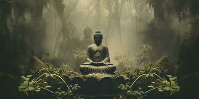 ai generato. ai generativo. cultura storia asiatico indiano religione Budda statua figura nel vecchio Vintage ▾ retrò antico illustrazione sfondo. calma rilassare amore pace interno vibrazione. grafico illustrazione foto