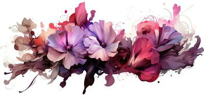 ai generato. ai generativo. bellissimo decorativo fiorire fioritura botanico floreale rosa viola fiori acquerello su bianca sfondo tela. grafico arte foto
